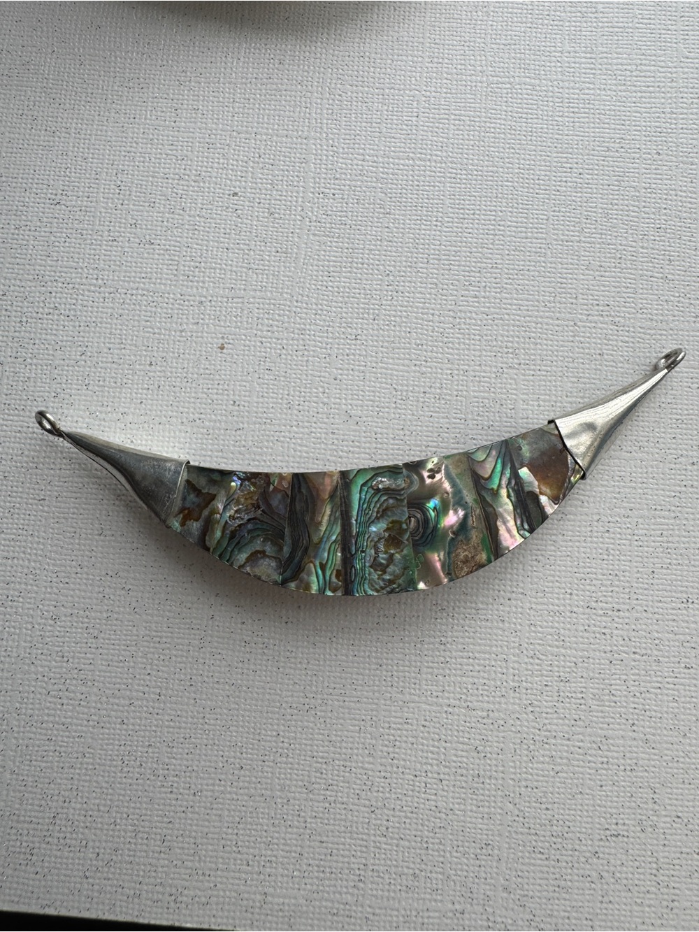Abalone Shell Crescent Pendant - Iridescent Green Silver
